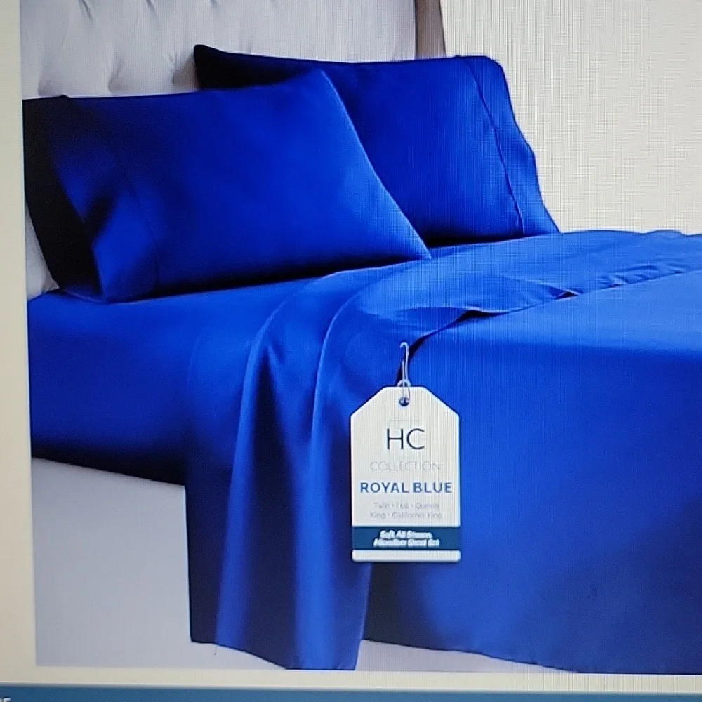 HC Collection royal blue 4pc Full sheet set microfiber deep pocket AllSeason New
